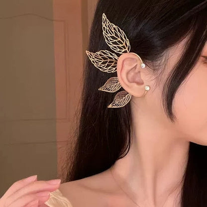 1 Pc Chic Elf Ear Cuff Maple Leaf Hollowed Zircon Leaf Cosplay Fairy Earring Clips for Women Girls Wedding Ear Cuff Jewelry