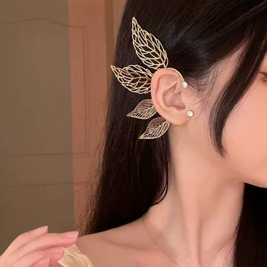 1 Pc Chic Elf Ear Cuff Maple Leaf Hollowed Zircon Leaf Cosplay Fairy Earring Clips for Women Girls Wedding Ear Cuff Jewelry