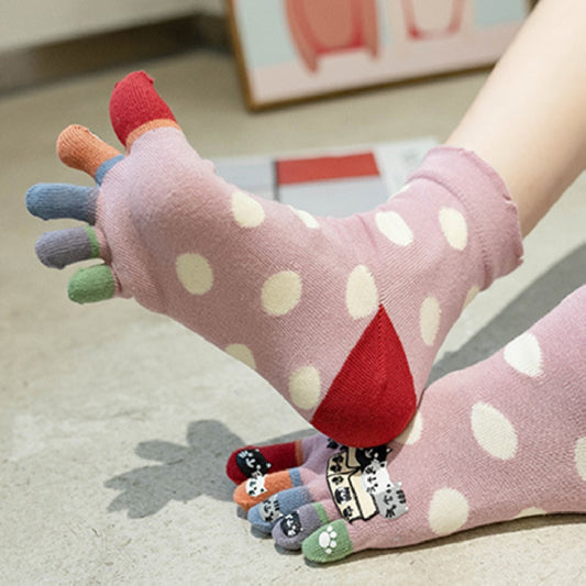 New Funny Women Soft Cotton Girls Five Fingers Cute Cat No-Slip Grip Female Stitching Color Lovely Kitten Toe Sokken Dropship