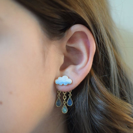 Original Cute Cloud Blue Rain Drop Dangle Earrings For Women Sweet White Glaze Charming Jewelry