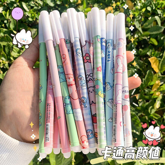 Haile 6Pc/Set Kawaii Game Cartoons Neutral Erasable Pen 0.5mm blue Gel Pens Washable handle School Office Supplies kids Statione