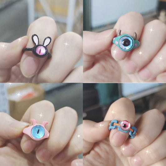 Anime Cute Green Monster Rings Women Fashion Sweet Red Single Eyes Open Couple Ring Wedding Finger Accessories Jewelry Gift