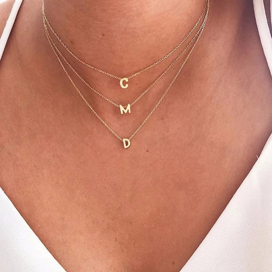 Fashion Initial Necklace Gold  Color Cut Letters Single Name Choker Necklace For Women Pendant Jewelry Gift drop shipping