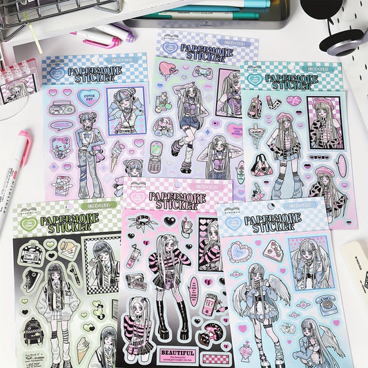 MOHAMM 1 Sheet Cartoon Cute Sweety Girl Daily Wearing Decorative Sticker for Scrapbooking DIY Art Carfts Collage Journaling