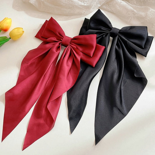 1/2/3pcs Bow Ribbon Hairpin Headwear Simple Elegant Satin Spring Clip Fixed Hair Clip Retro Party Headdress Red Hair Accessories