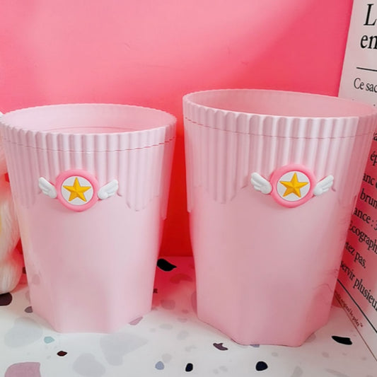 Creative Pink Waste Bin Anime Plastic Trash Can Kawaii Cartoon Home Office Desktop Garbage Storage Basket New