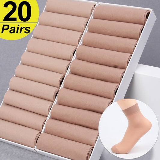 20Pairs Summer Socks Skin Color Transparent Ultrathin Women Crystal Silk Socks Nylon Ladies Female Summer Short Ankle Sock Meias