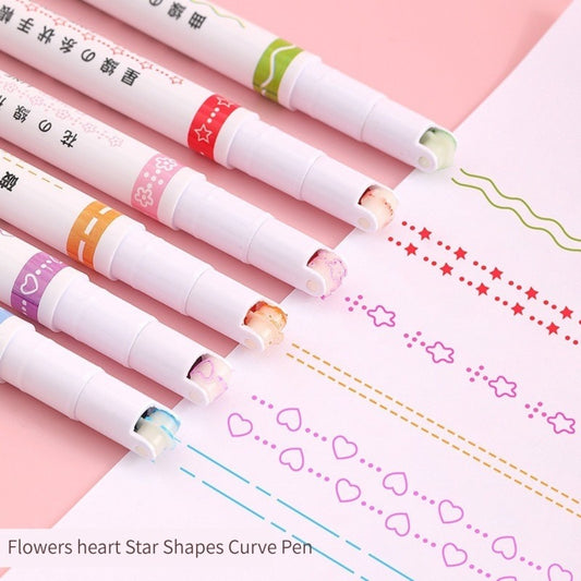1/6Pcs/set Kawaii Flowers Line Shaped Highlighter Gel Pens Roller Tip Curve Liner Marker for Journaling Drawing Cute Stationery