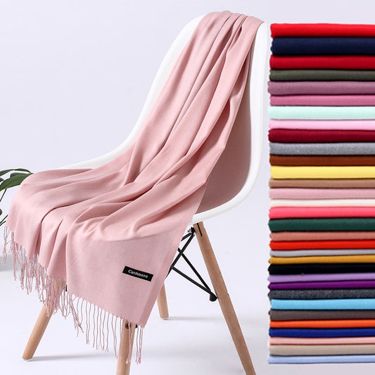Fashion Solid Color Women Scarf Winter Hijabs Tassels Long Lady Shawls Cashmere Like Pashmina Bandana Scarves Wraps Echarpe