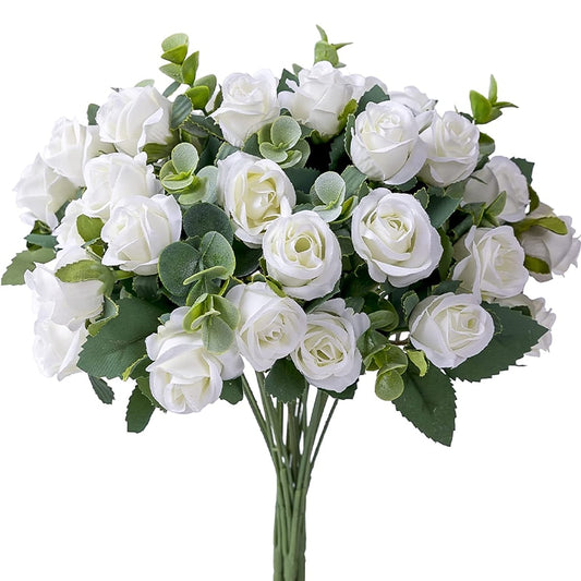 10 Heads Artificial Flower Silk Rose white Eucalyptus leaves Peony Bouquet Fake Flower for Wedding Table Party Vase Home Decor