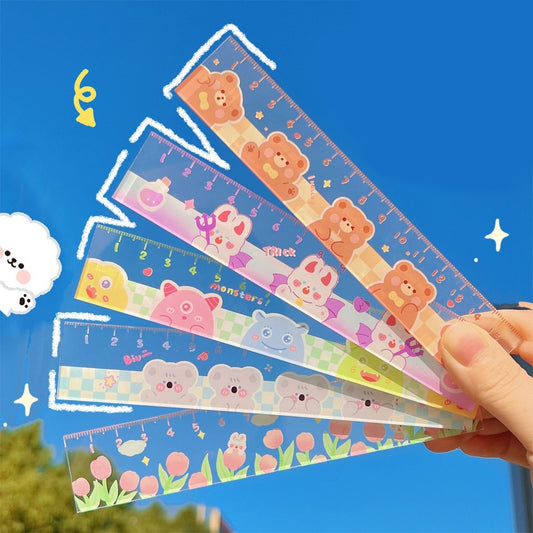 KDD Cute Kawaii Study Time Cartoon Ruler Multifunction Diy Drawing Rulers for Kids Students Office School Stationery