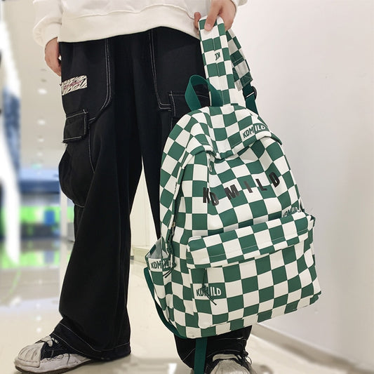 Fashionable Korean Style Waterproof Plaid Checkered School Backpack