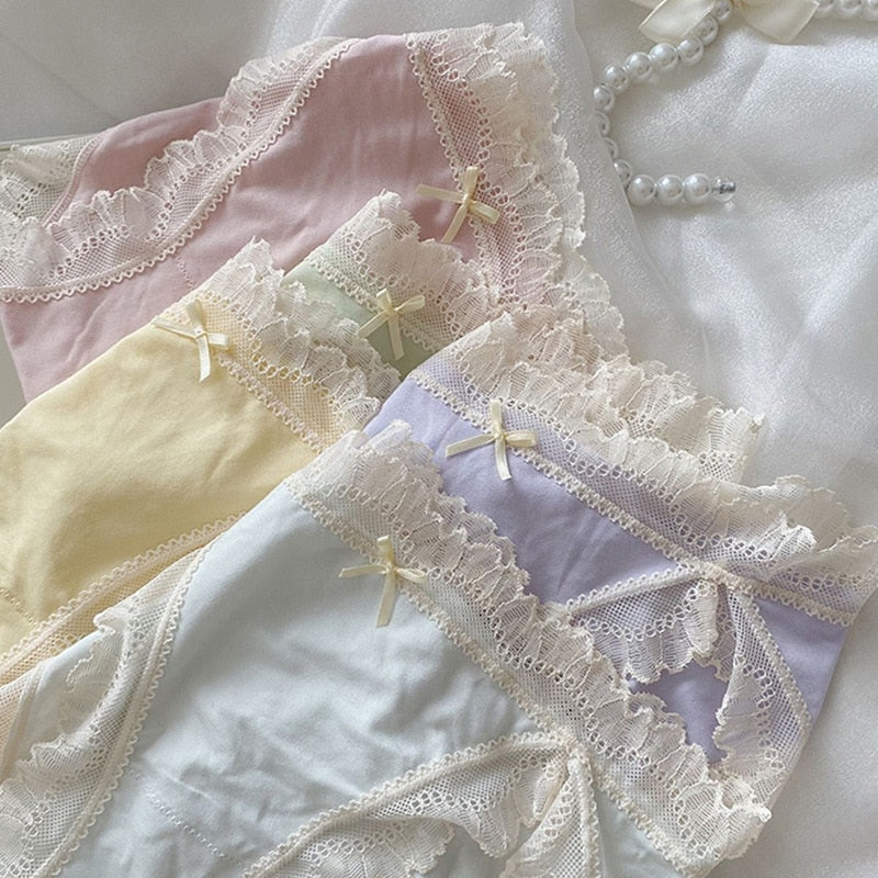 Women's Panties Japanese Cute Sweet Lolita Brief Candy Color Japanese Lolita Breathable Underpants Mid-rise Princess Lingerie