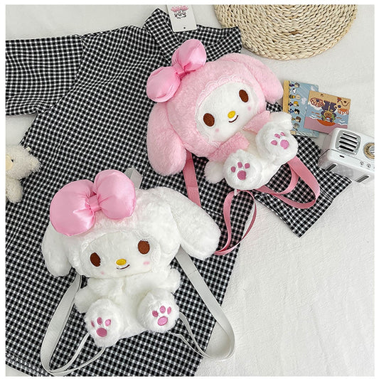 Kawaii Sanrio My Melody Plush Backpack Stuffed Animals Dolls Toys Plushie Bag Anime Cartoon Shoulder Backpacks Bag Girl Gift