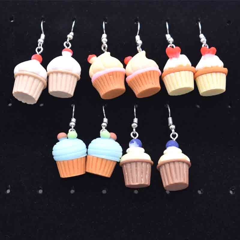 17*23mm Earring For Women Resin Handmade Realistic Cupcakes Cute Charms Drop Earrings Funny Gift