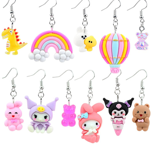Cartoon Dinosaurs Dangle Earring Resin For Women Lovely Rainbow Drop Earrings Fire Balloon Stud Earring Girls