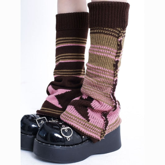 Gyaru Goth Leg Warmers Harajuku Leg Warmer Striped Knitted Socks Women Lolita Leg Cover Slouch Socks Boot Cuff Boot Sleeves