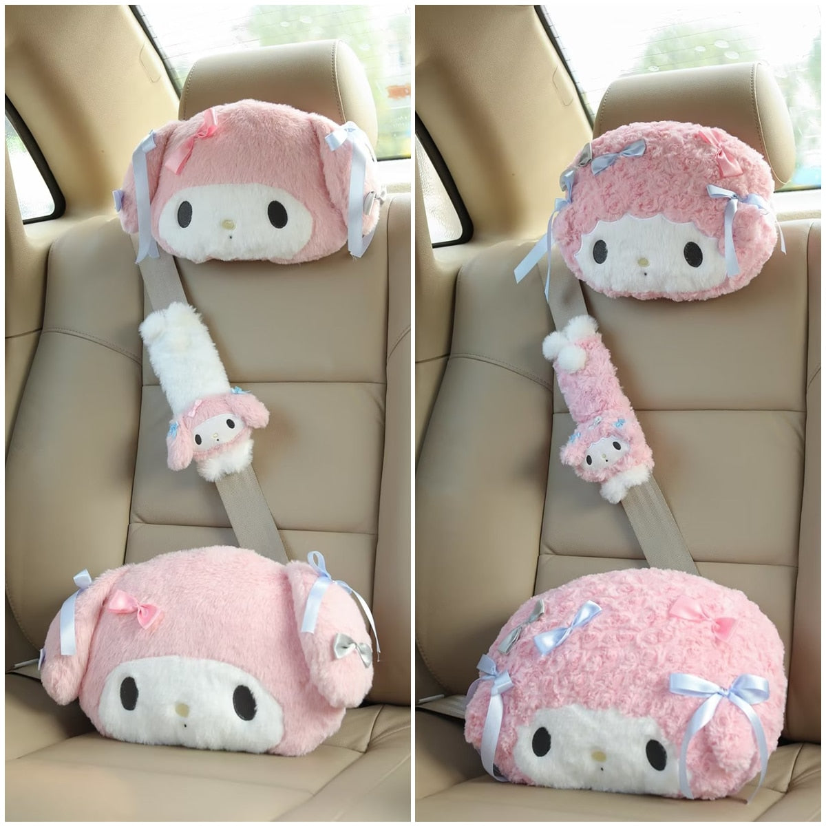 TAKARA TOMY Cute My Melody Car Seat Headrest Seat Belt Cover Kawaii Soft Comfortable Back Cushion Pillow Blanket Xmas Gifts