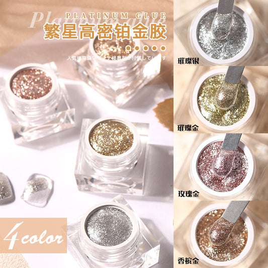 5G Starry High Density Platinum UV Nail Gel Polish Bright Gold Silver Manicure Glitter Fine Diamonds Powder Lining Painting Gel