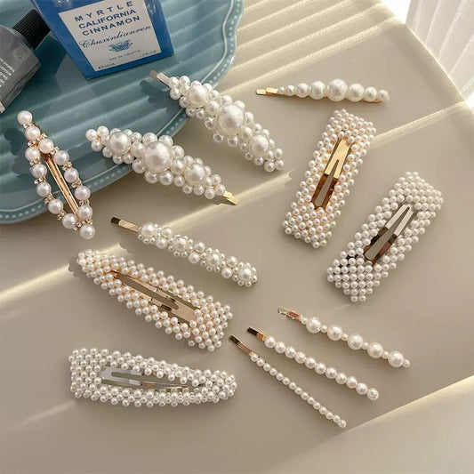 1Set Women Girls Elegant Full Pearls Geometric Hair Clips Sweet Hair Ornament Hairpins Barrettes Fashion Hair Accessories