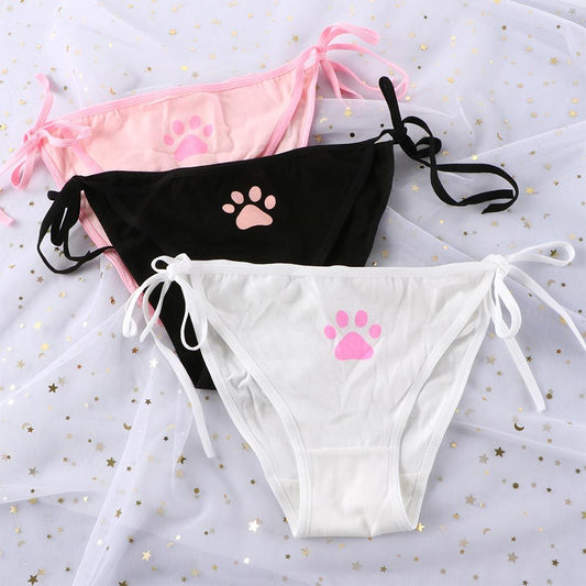 Lolita Girl Cute Claw Strings Strap Bandage Briefs Japanese Animation Low Waist Cotton Panties Lingerie Women's Underwear