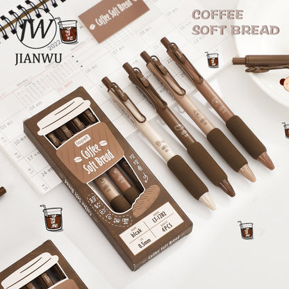 JIANWU 4Pcs/Set Retro Cute Coffee Style Gel Pens 0.5mm Black Ink Student Office Signature Pen Kawaii Stationery Writing Supplies