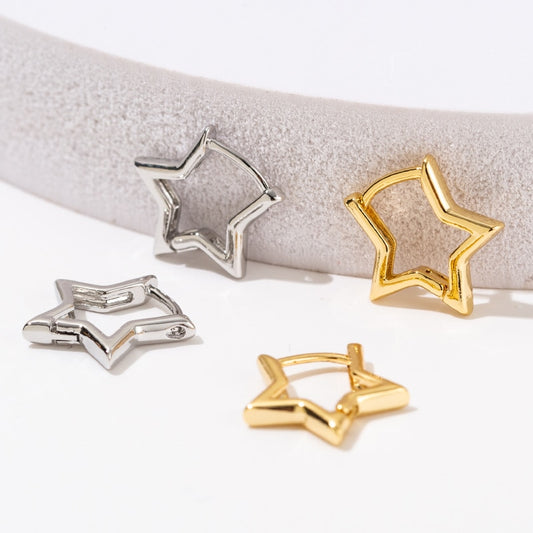 Statement Gold Color Plated Bold Star Hoops Tarnish Resistant  For Women Huggies Earring Piercing Accessory Jewelry Gift