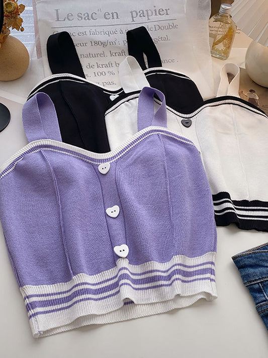 Heliar Women Cute Tops With Buttons Knitted Crop Tops Ladies Camis For Summer Y2K Tops Knit Patchwork Top Women Summer