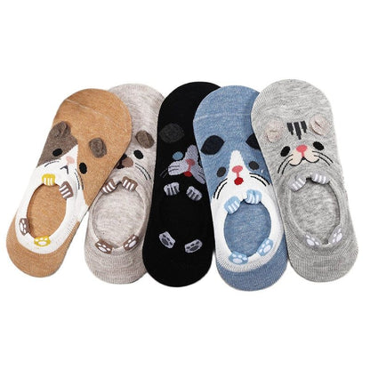 27 Style 10 Piece=5 Pairs/Lot Cute Harajuku Animal Women Socks Set Funny Spring Cat Dog Rabbit Panda Low Cut Short Sock Happy