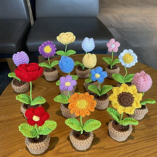 Hand-knitted Sunflower Tuilp Crochet Flowers Hand-woven Flower Desktop Ornament Car Home Decoration Teacher's Day Gifts Flores