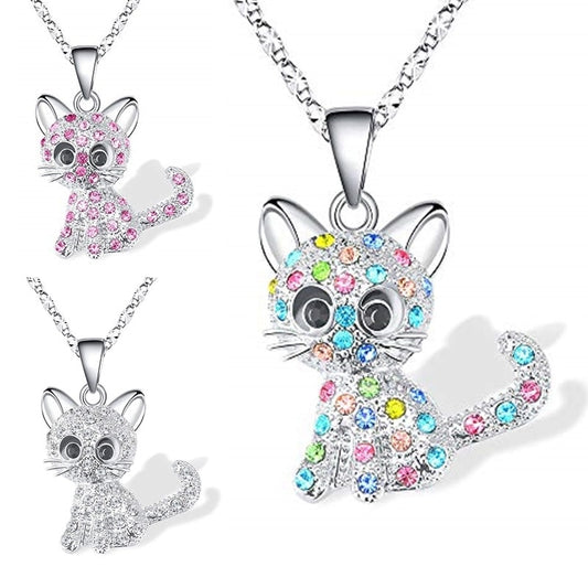 Fashion Zircon Cat Necklace Cute Animal Cat Pendant Engagement Necklaces for Women Animal Jewelry Birthday Anniversary Gift