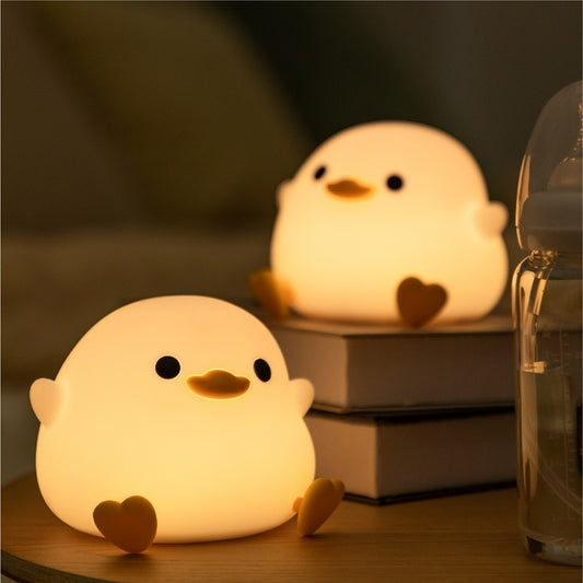 New Cute Duck Night Lamp Cartoon Silicone Usb Rechargeable Sleeping Light Touch Sensor Timing Bedroom Bedside for Kid Gift