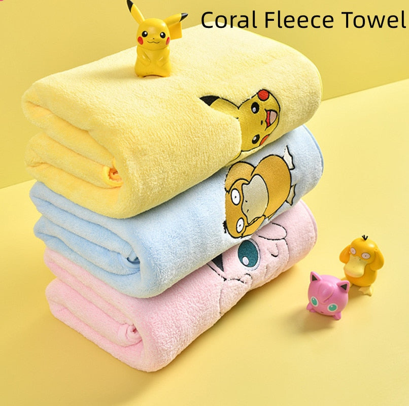 Pokmon Coral Fleece Towel Individually Packed Soft and Strong Absorbent Pikachu Face Towel No Hair Loss Household Goods