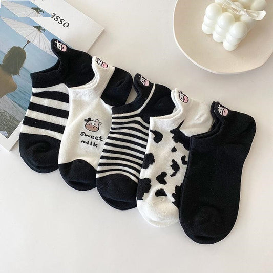 5 Pairs/Lot Summer Women Cartoon Short Socks Animal Print Low Tube Cool Socks Set Cute Ankle Foot Cover Fashion New Kawaii Sock