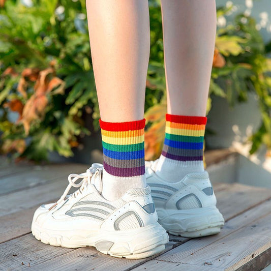 Rainbow funny cotton women's socks Japanese classic Harajuku casual cute college style sports socks retro street fashion socks