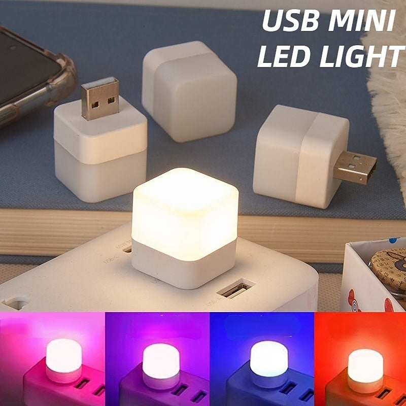 1pc USB Plug Lamp Mini Night Light Computer Mobile Power Charging Small Book Lamps LED Eye Protection Square Reading Light