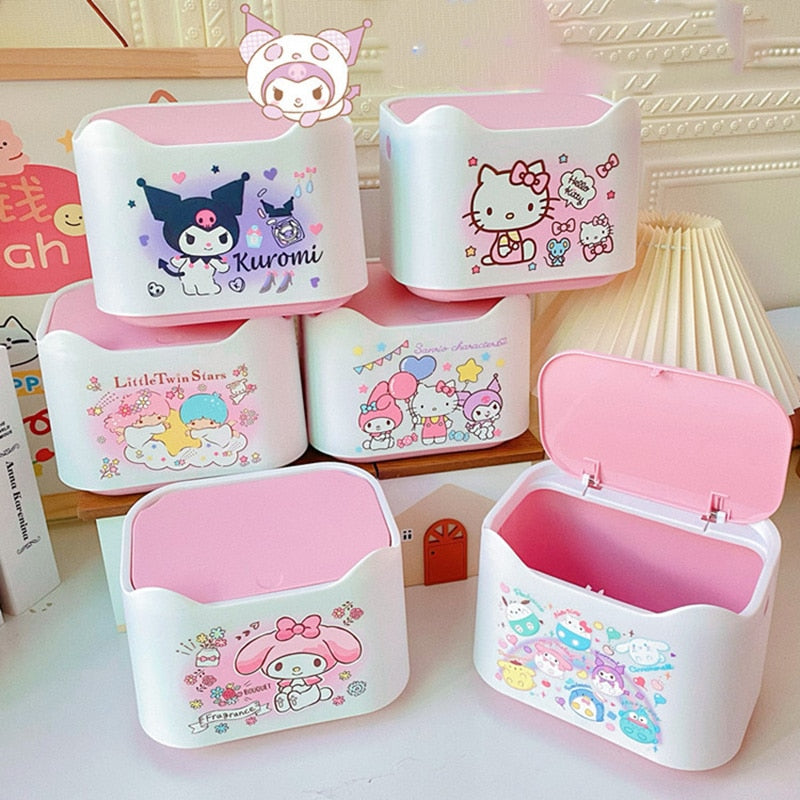 Sanrio Kawaii Anime My Melody Cute Cartoon Kuromi Little Twin Star Girly Heart Personality Desktop Trash Can Toy for Girls