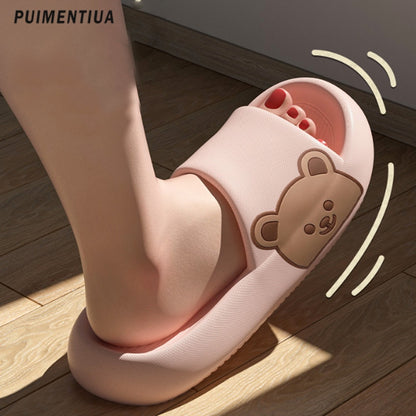 Women Slippers Beach Slides Cartoon Bear Flip Flops Men's Thick Sole Indoor Bathroom Anti-Slip Shoes Summer Couple Sandals