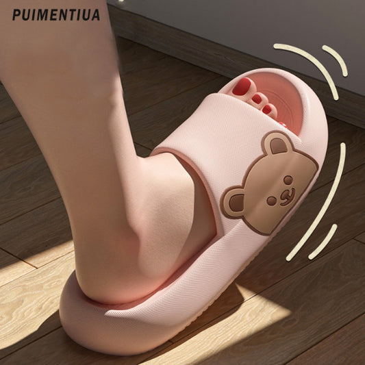 Women Slippers Beach Slides Cartoon Bear Flip Flops Men's Thick Sole Indoor Bathroom Anti-Slip Shoes Summer Couple Sandals