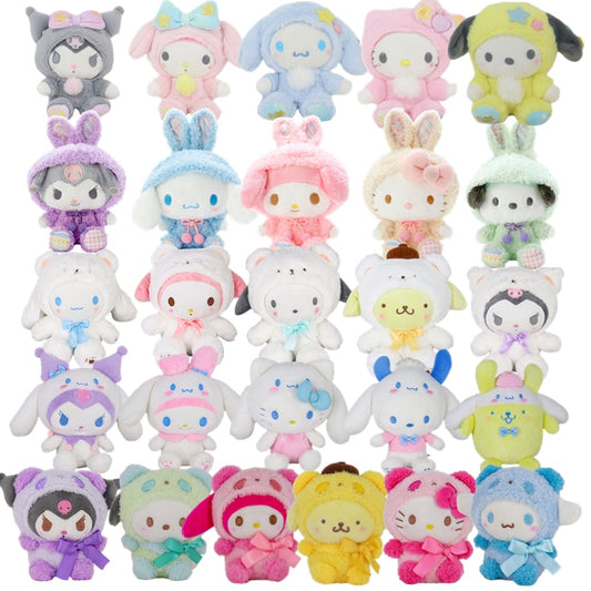 10-15cm Sanrio Plush Stuffed Animal Plushies Toys Cartoon Anime Figure Kuromi My Melody Cinnamoroll Cute Dolls Baby Birthday Gifts Kawali Decor