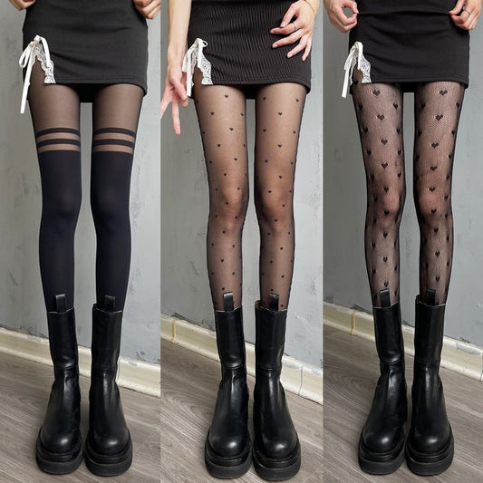 Gothic Tights Women Leggings Lolita Hollowed Out Mesh Stockings Japanese Bottomed Lace Pantyhose Floral Rattan Black Stocking