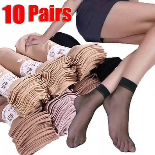10Pairs Summer Skin Color Transparent Thin Women Crystal Silk Socks Nylon Ladies Female Summer Short Ankle Silk Socks Meias