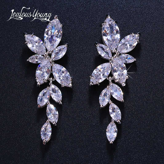 Fashion Leaf Zircon Drop Earrings for Women White Gold Color Crystal Wedding Earrings Bridal Jewelry Gift brinco