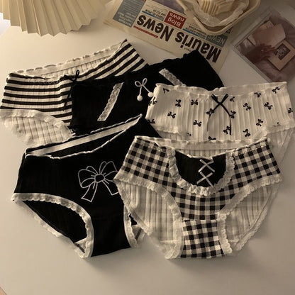 Lolita Girls Bow-knot Cotton Underwear Japanese Ladies Cute Antibacterial Mid-waist Briefs Lingerie