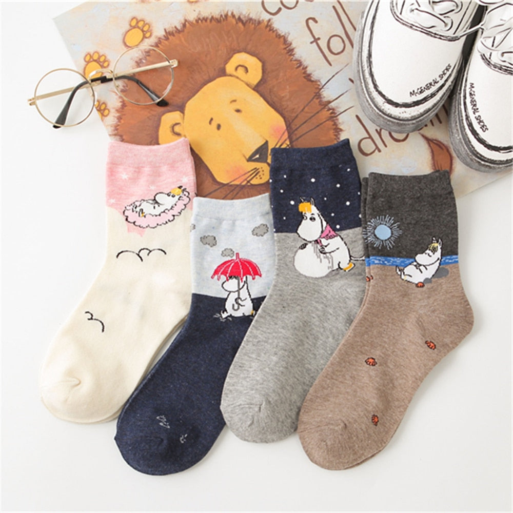 New Cute Cartoon Lively Lovely Hippo Socks Funny Literary Art Illustration hippopotamus Animal Socks Unisex Christmas Gift