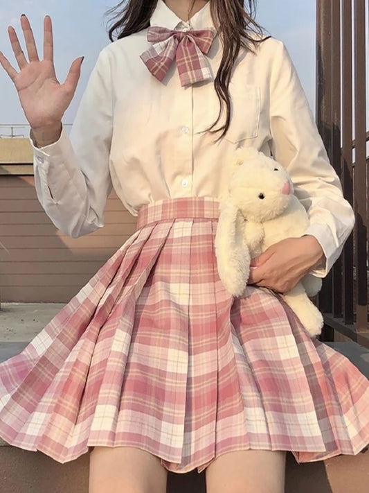 JMPRS Plaid Women Pleated Skirt Bow Knot Summer High Waist Preppy Girls Dance Mini Skirt Cute A Line Harajuku Japan Faldas