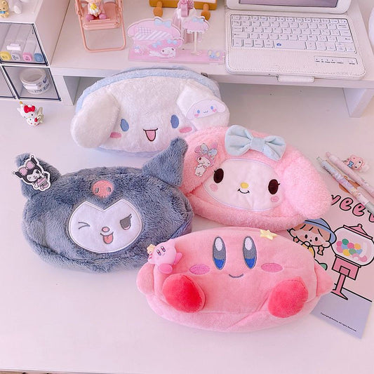 Sanrio Kuromi My Melody Cinnamoroll Plush Bag Kawaii Star Kirby Anime Student Pencil Case Cosmetic Storage Bag Girls Xmas Gift