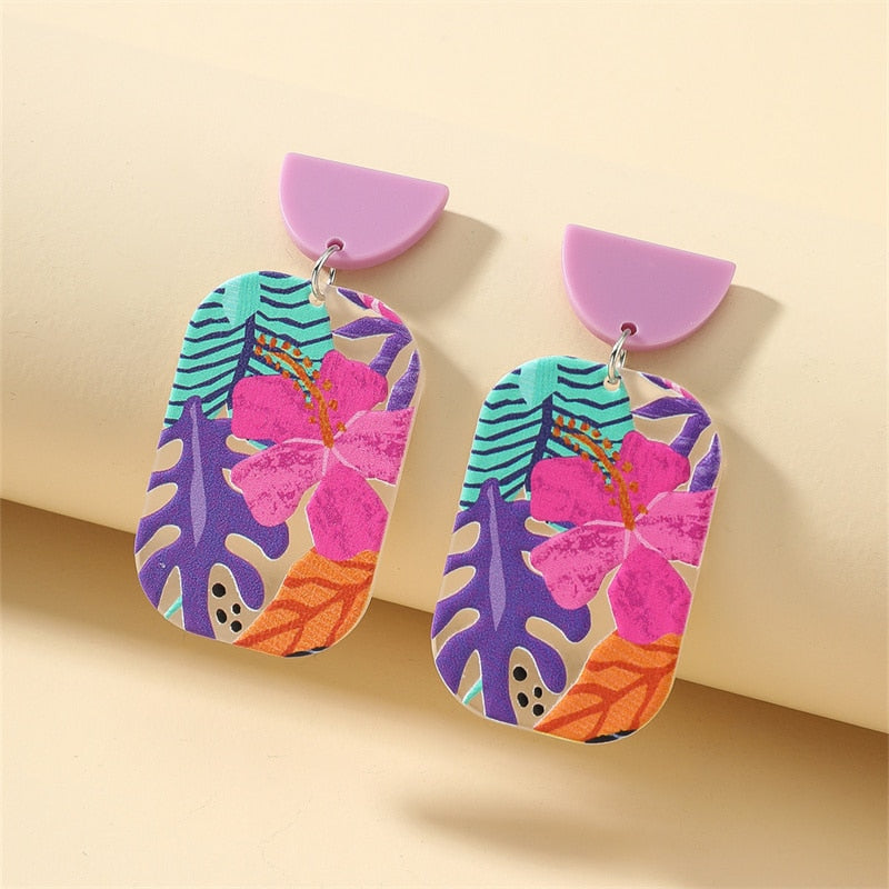 New Pattern Earring New Retro FlowerContrast Color Square Earrings Acrylic Simple Candy Color Earrings Pendientes Piercing