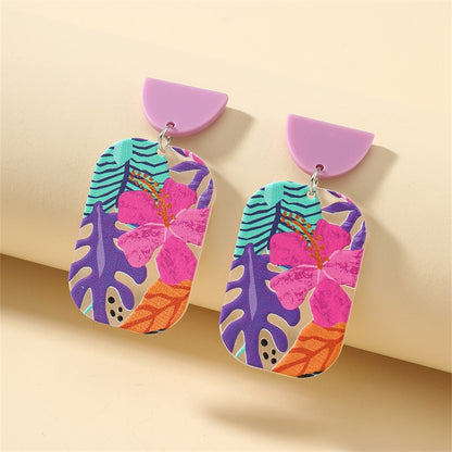 New Pattern Earring New Retro FlowerContrast Color Square Earrings Acrylic Simple Candy Color Earrings Pendientes Piercing