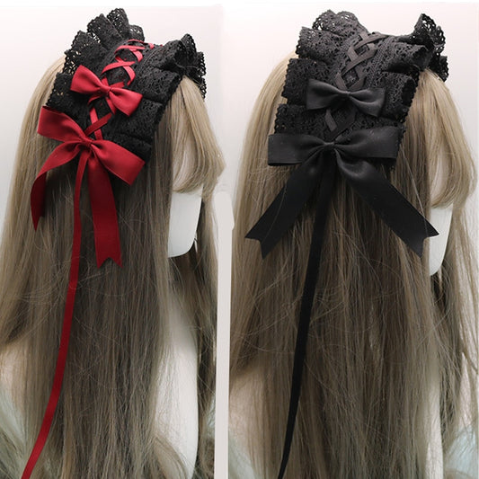 Gothic Bowknot Sweet Hair Hoop Anime Maid Cosplay Headband Lolita Lace Flower Headwear Accessory Dropshipping
